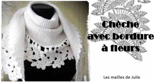 chèche au crochet avec bordure à fleurs