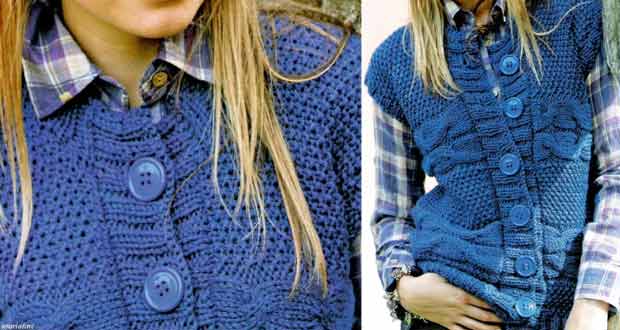 Cardigan bleu à torsades Cardigan bleu à torsades