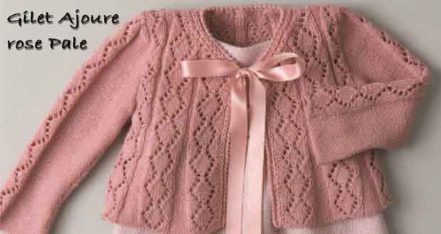 Gilet ajouré rose pale