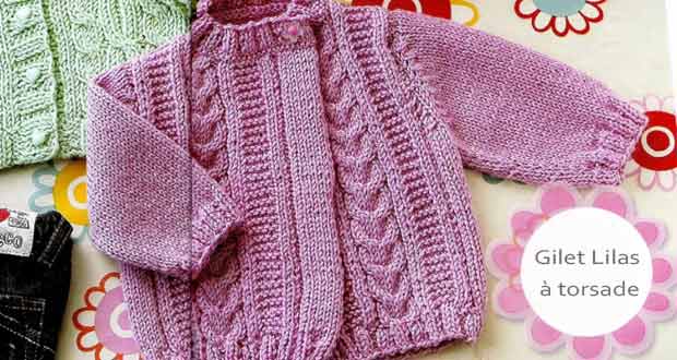 Gilet lilas à torsades Gilet lilas à torsades