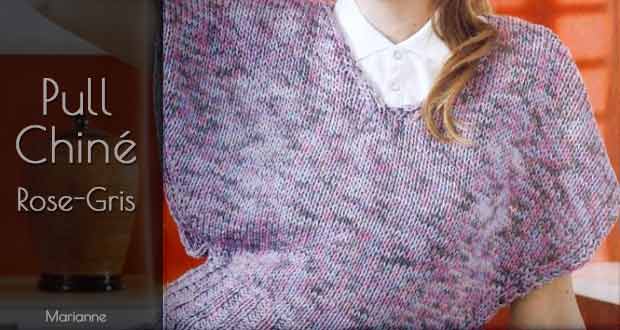 Pull chiné rose et gris