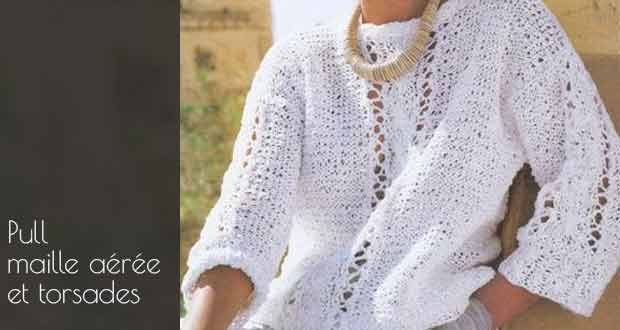 Pull maille aérée et torsades Pull maille aérée et torsades