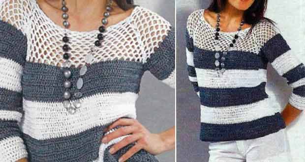 Pull rayé à plastron en filet